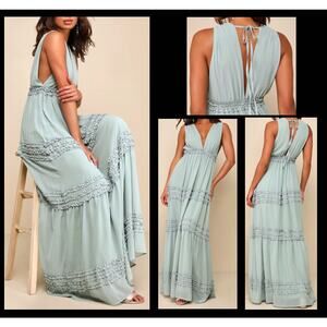 Lulus Adoring Effect Sage Brush Chiffon Tiered Ruffled Maxi Dress Size: XS
